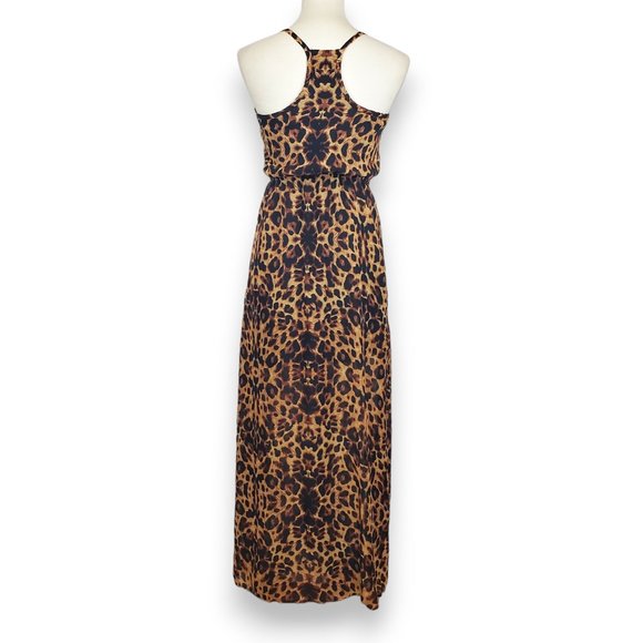 No Boundaries Brown Leopard Print Chiffon Maxi Dress Small - Picture 5 of 8